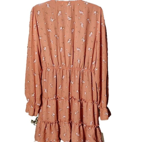 Coral Juniors XL Boho Floral Ruffle Tiered Whimsical Cottagecore Dress v neck - Picture 6 of 6